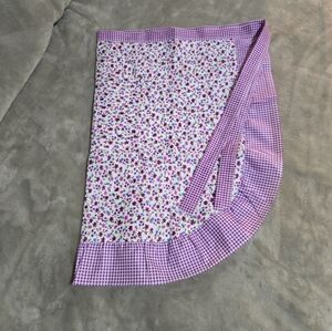 Gorgeous Handmade Satiny Purple Floral and Gingham Half Apron